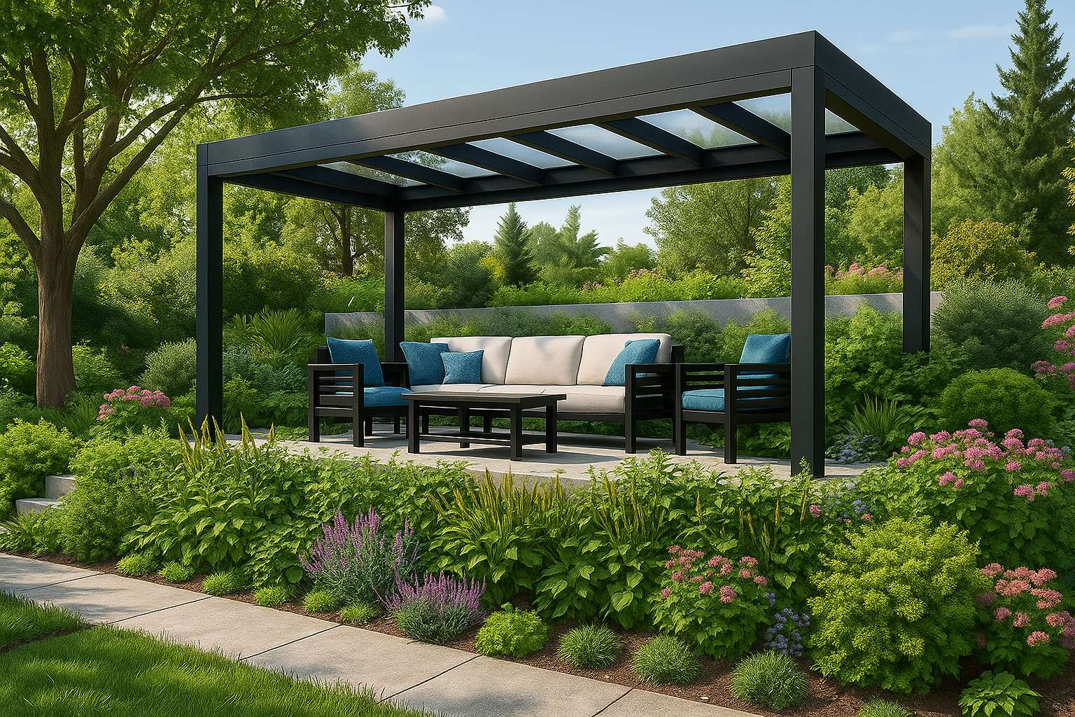 Pergola Graphique®, versions Mini et Maxi en aluminium robuste
