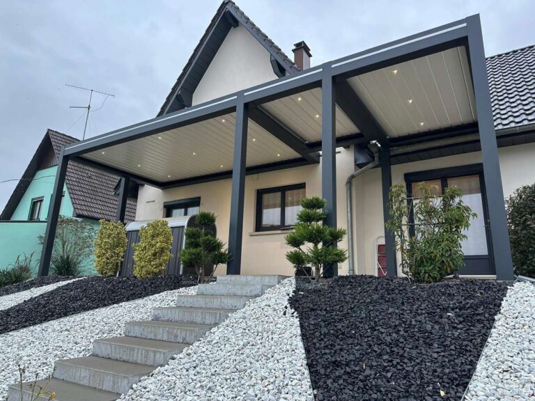 pergola bioclimatique metzger lame orientable sur mesure caisson apparent belgique
