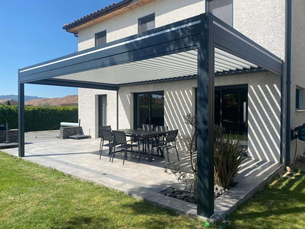 pergola bioclimatique metzger lame orientable eclairage caisson apparent belgique
